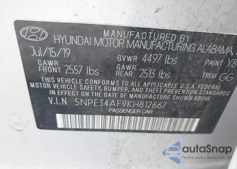 2019 Hyundai Sonata Sel из США, поврежденный, VIN 5NPE34AF9KH812667